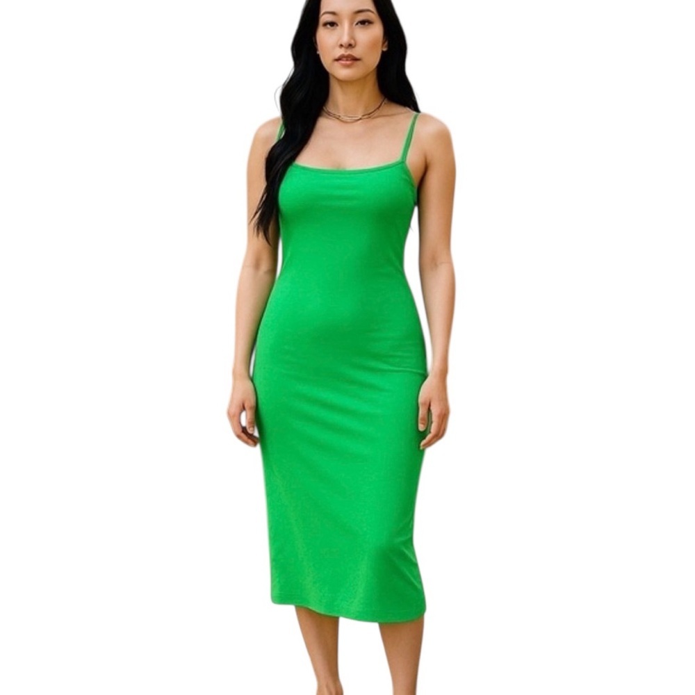 Green Spaghetti Strap Bodycon Midi Dress for Night Out